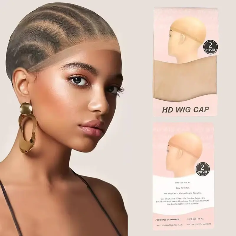 Kalashow Invisible HD Wig Cap For Lace Front Wig Transparent Wig Cap for Wig Stocking Wig Caps For Women 2 pieces Non-Slip Stretchy Stocking Nylon Wig Caps