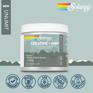 Solaray Creatine + MBP (Milk Basic Protein) – Muscle Strength + Bone Density Support – 60 VegCaps Healthy Aging Stack