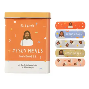 Jesus Heals Bandages - 40 Sterile Adhesive Strips in 5 Fun Designs - Latex-Free & Water Resistant - Gentle Reminder of Faith - Convenient Tin Box - Perfect for Adults