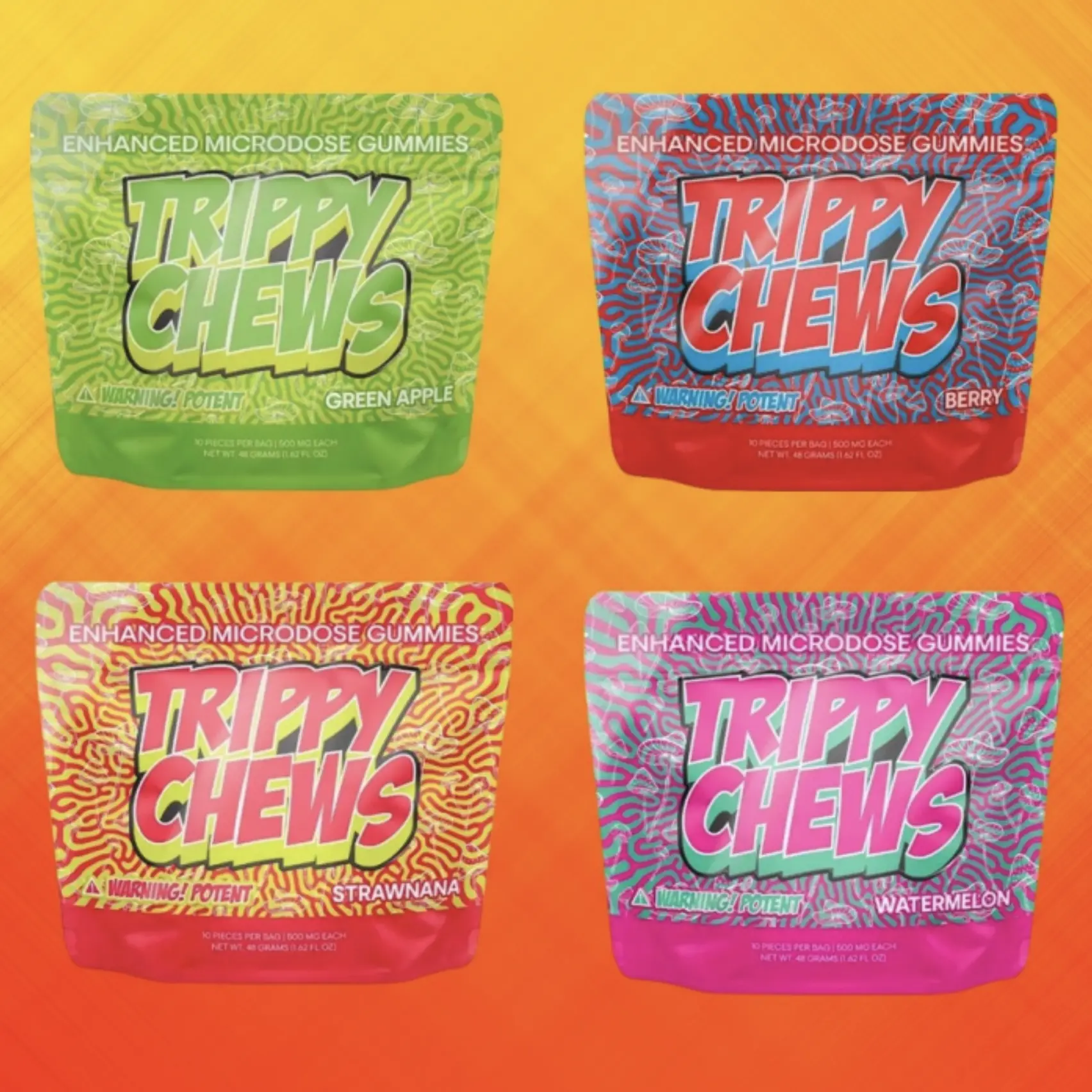 Trippy Chews 10 Count Gummies, High Potency Plant-Based Mushroom Gummies, Soft Chewy Gummies, 100% Organic Ingredients, High-Quality Formula, Freshness-Sealed Packaging, Made in USA