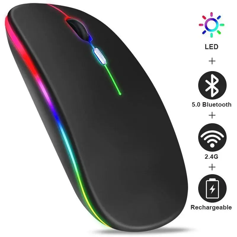 Wireless Mouse, Rechargeable LED Backlight Mouse, Portable Mobile Optical Office Mouse with 2.4G Receiver, Suitable for Notebook, PC, Computer