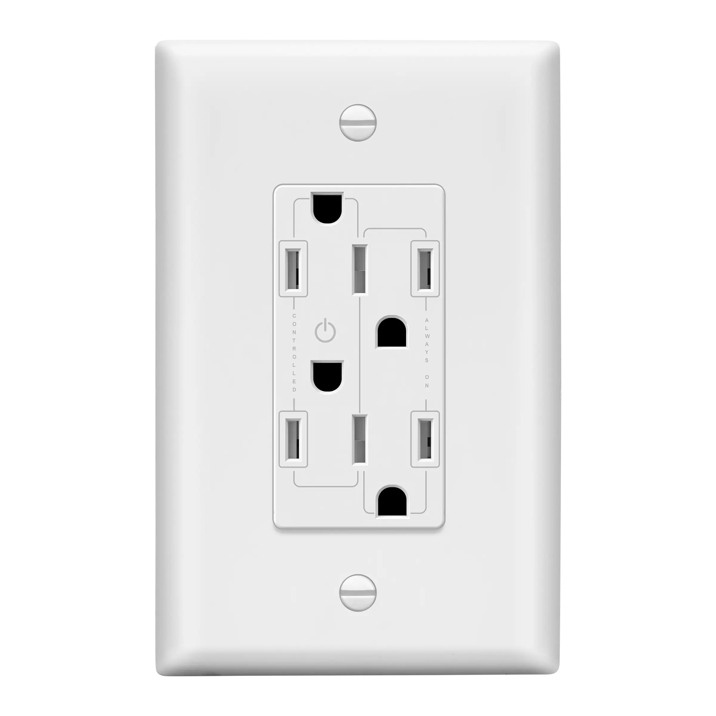 LIDER Reversible Flexiports Receptacle 15A Decorator Outlet, Child Safe Tamper-Resistant Wall Outlet, Plug Load Control/Always-On Electrical Outlet, On/Off Control, Wall Plate Included