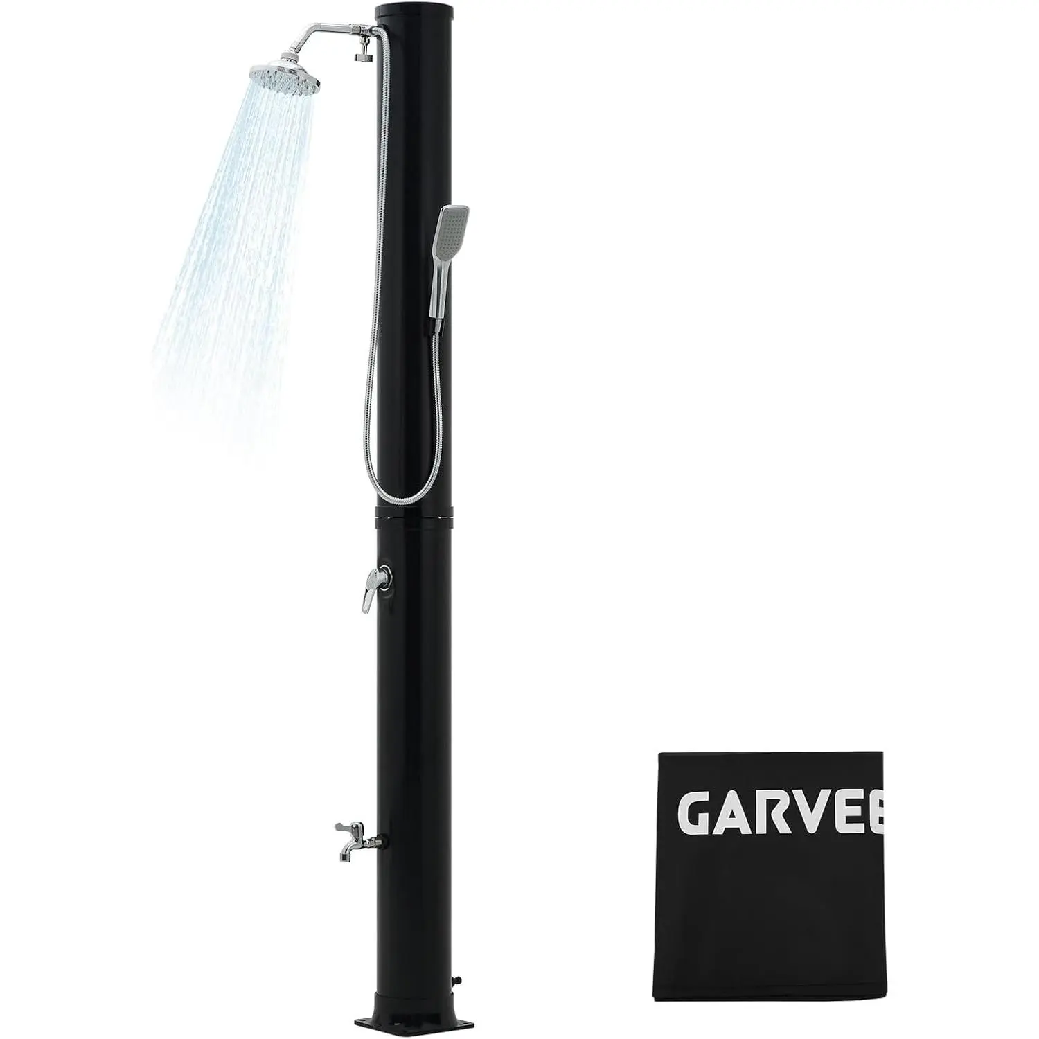 10/9.3 Gallon Solar Heated Outdoor Shower – Freestanding 2-Section Pool Shower with Shower Head, Foot Tap & Handheld Sprayer | Hot and Cold Water Control | Beach Garden Spa Shower with Protective Cover