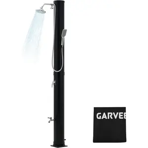 10/9.3 Gallon Solar Heated Outdoor Shower – Freestanding 2-Section Pool Shower with Shower Head, Foot Tap & Handheld Sprayer | Hot and Cold Water Control | Beach Garden Spa Shower with Protective Cover