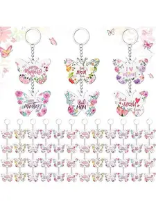 48 Pcs Happy Mother's Day Keychain Floral Best Mom Ever Gifts from Daughter Son I Love Mom Keychain for Mother