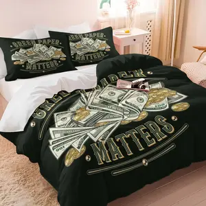2/3 Piece Set of US Dollar Printed Pattern Bedding Set,  Cash USD Comforter Cover Wishing You Wealth With The Taste of Money. Essential Duvet Cover Set, Luxurious, Fashionable, Soft and Skin Friendly, Including 1 Quilt Cover and 1/2 Pillowcase, Bed Sets