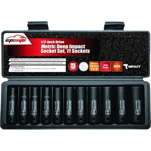 1/2-Inch Drive Metric Deep  Socket Set, Cr-V, 6 Points, 11 Sockets