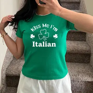 [Sale up to 35%] + [FREE SHIP] Kiss Me Im Italian St Patricks Y2K Baby Tee Cherrykitten