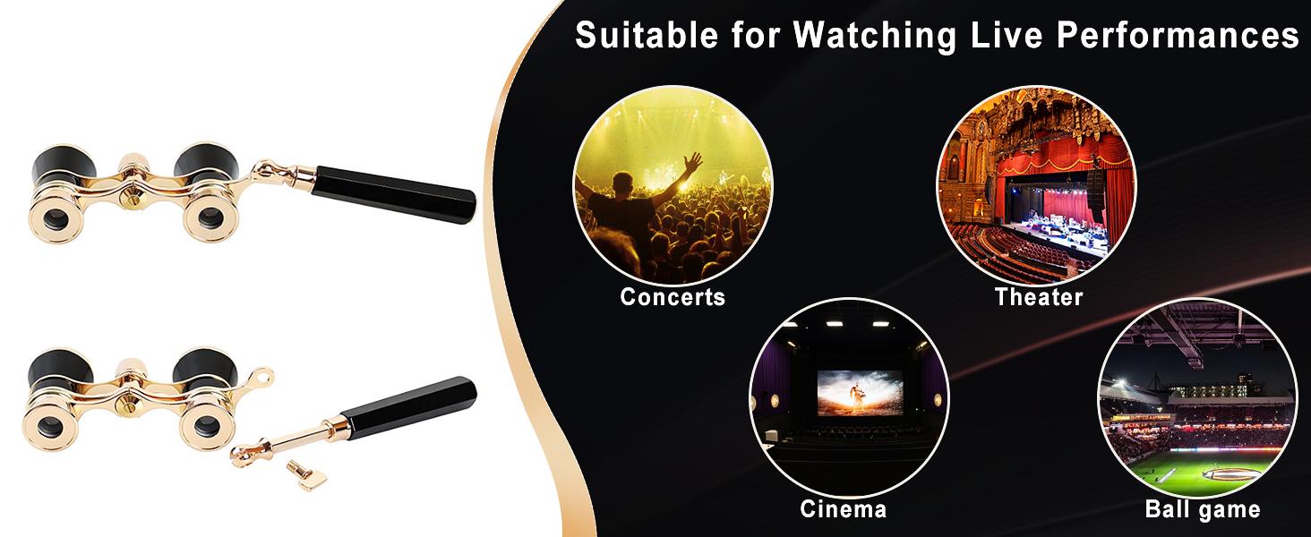 Vintage 3x25 Opera Glasses with Retractable Handle, All-Metal Binoculars for Theater and Concerts