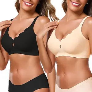 Scalloped Lift Bras for Women No Underwire Buttery Soft Push Up Wireless Bras V Neck Seamless Bralettes