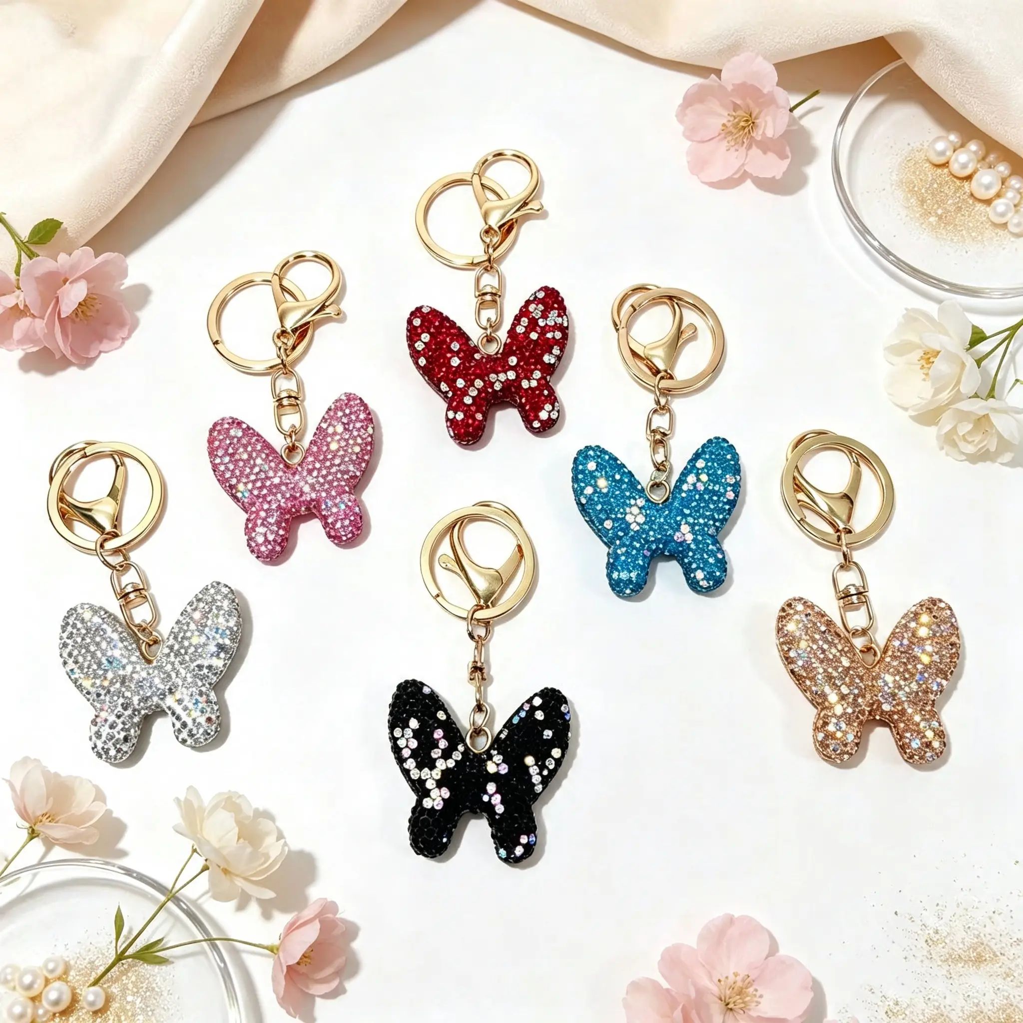 Rhinestone Butterfly Keychain, Sparkly Bling Butterfly Pendant, Jubilee-Themed Bag Decoration, Aesthetic Bag Accessory