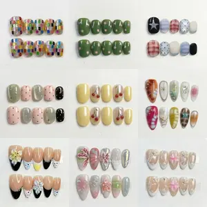 Short Almond Shape Collection -10 Pcs Handmade Press-On Nails, CuteAcrylic Nails, High Quality, Reusable, Nail Art& Nail Charms