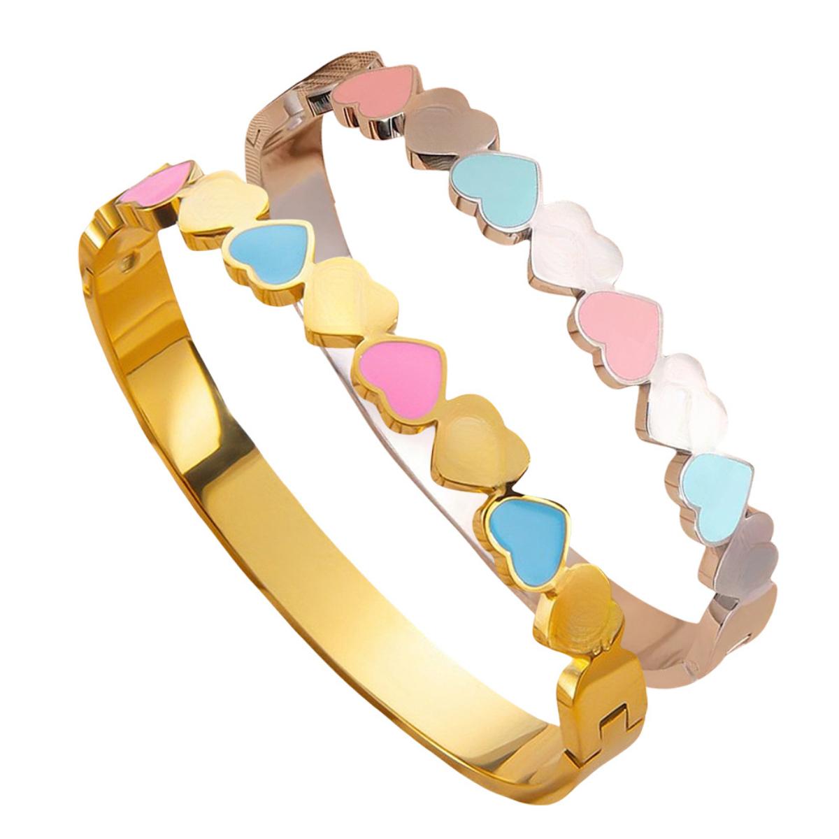 Minimalist Heart Enamel Bangle Bracelet for Women, Elegant Love Heart Link Bangle, Adjustable Statement Layering Bracelet, Trendy Aesthetic Daily Wear Jewelry, Timeless Gift for Her