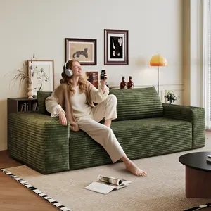 63" Cloud Loveseat Sofa Couch, Boneless Deep Seat 2-Seater, No Assembly Foam Floor Couch, Plush Corduroy Fabric, Modern Living Room Sofa for Small Space Apartment, Bedroom, Office (Green, 63")