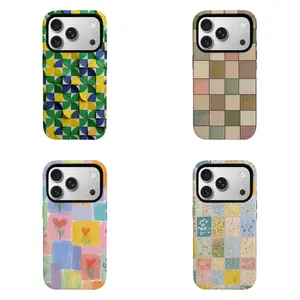 Geometric Colorful Checkerboard Phone Case,  wildflower  Phone Case ,Retro 3D Style Protective Cover  for iPhone 11/12/13/14/15/16/17 series and Samsung S21-S26 series.Perfect for Her/Him Girly Phone Caseslovely gift