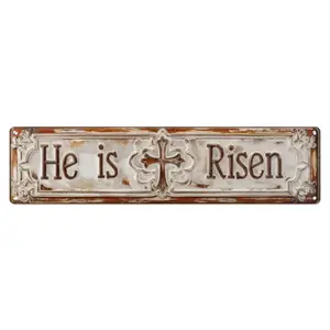 Easter Day He Is Risen Metal Sign 4x16in Easter Religious Plaque for Church Home Wall Christian Gift bar round decor funny office durable retro art decor farmhouse living room modern aluminum hanging style Romantic Love You desk sign door hanger bedroom