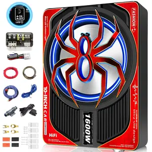 TANVSO 1600W Slim Underseat Car Subwoofer and Amp Package, Powered Subwoofer with Built-in Class D Amplifier, Subsonic Deep Bass, LED Ambient Light Switch,Under Seat Subwoofer for Truck SUV Car Audio sound system