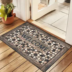Rustic Welcome Doormat – Stone Pattern Entryway Rug, Farmhouse Style Door Mat, Natural Home Decor, Housewarming Gift
