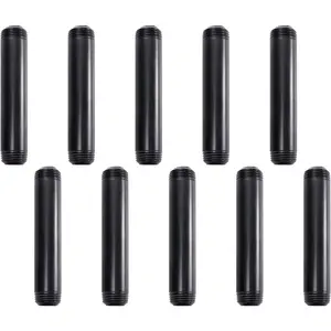 1/2" x 6" Black Painted Iron Pipe,  10 Pack Black  Finish Threaded Metal Pipe Nipple for DIY Project/Furniture/Shelving Decoration (10, 6")