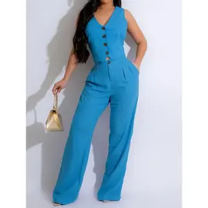 Women's Button Front V Neck Crop Tank Top & Plicated High Waist Pants Set, Asymmetrical Tie Back Sleeveless Top & Pocket Trousers, Casual Summer Outfits Clothes Set for Work Office Commute, Office Siren Outfits