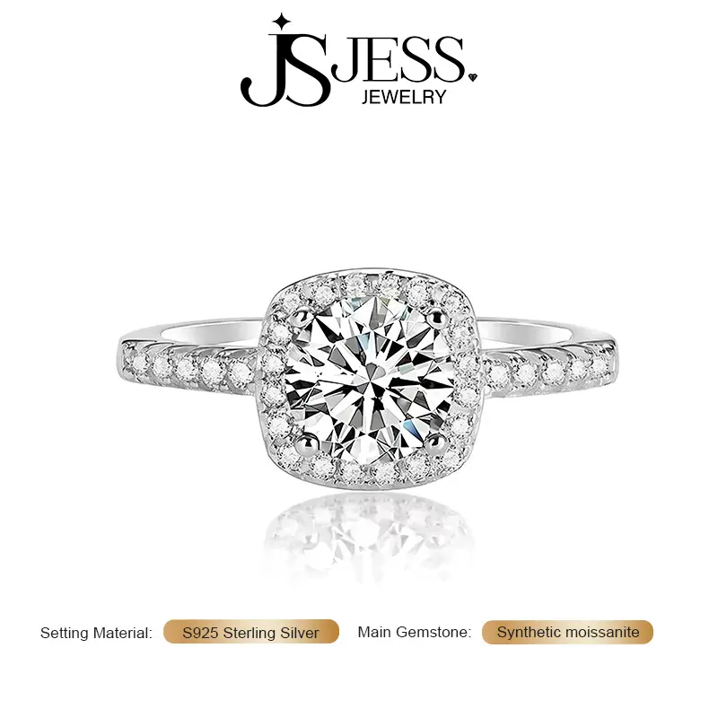 【Square Halo】0.8Carat 6mm DE Color VVS1 Radiant Cut Full Moissanite Engagement Ring, S925 Sterling Silver Wedding Band for Women