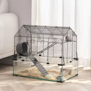 【DealsForYouDays】VEVOR Hamster Cage, 360° Viewing Transparent Hamster Habitats, Small Animal Cage, 22.8 x 15 x 21.3 in, Ventilated Pet Mouse Cages with Water Bottle, Portable Hamster House for Rats, Guinea Pigs
