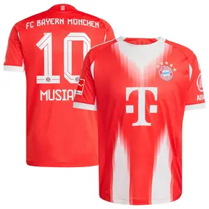 Unisex Soccer/Football Bayern Munich Team Jamal Musiala 10 Champions League Playoffs 2026 Home On Field Jersey - Red