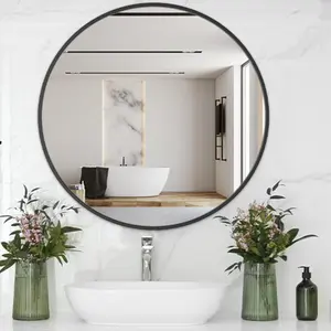 BEAUTYPEAK Black Round Vintage Mirror for Over Sink 20'', Circle Bathroom Mirror, Metal Frame Vanity Modern Wall Mirrors for Entryway Decor