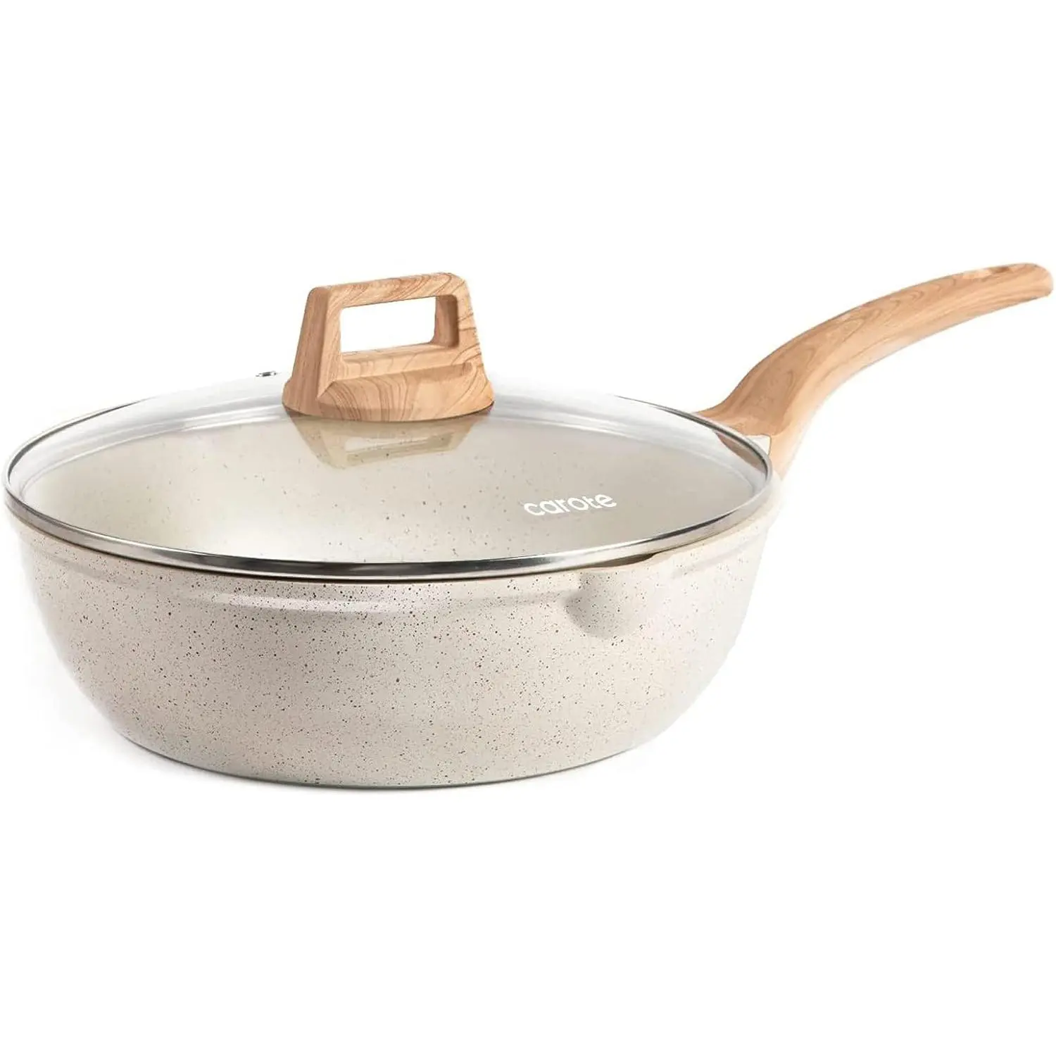 12Inch Nonstick Deep Frying Pan with Lid, 5.5 Qt Jumbo Cooker Saute Pan with Pour Spout, Skillet Induction Cookware, Non Stick Cooking Pan Kitchen Pan PFOA Free, White Granite