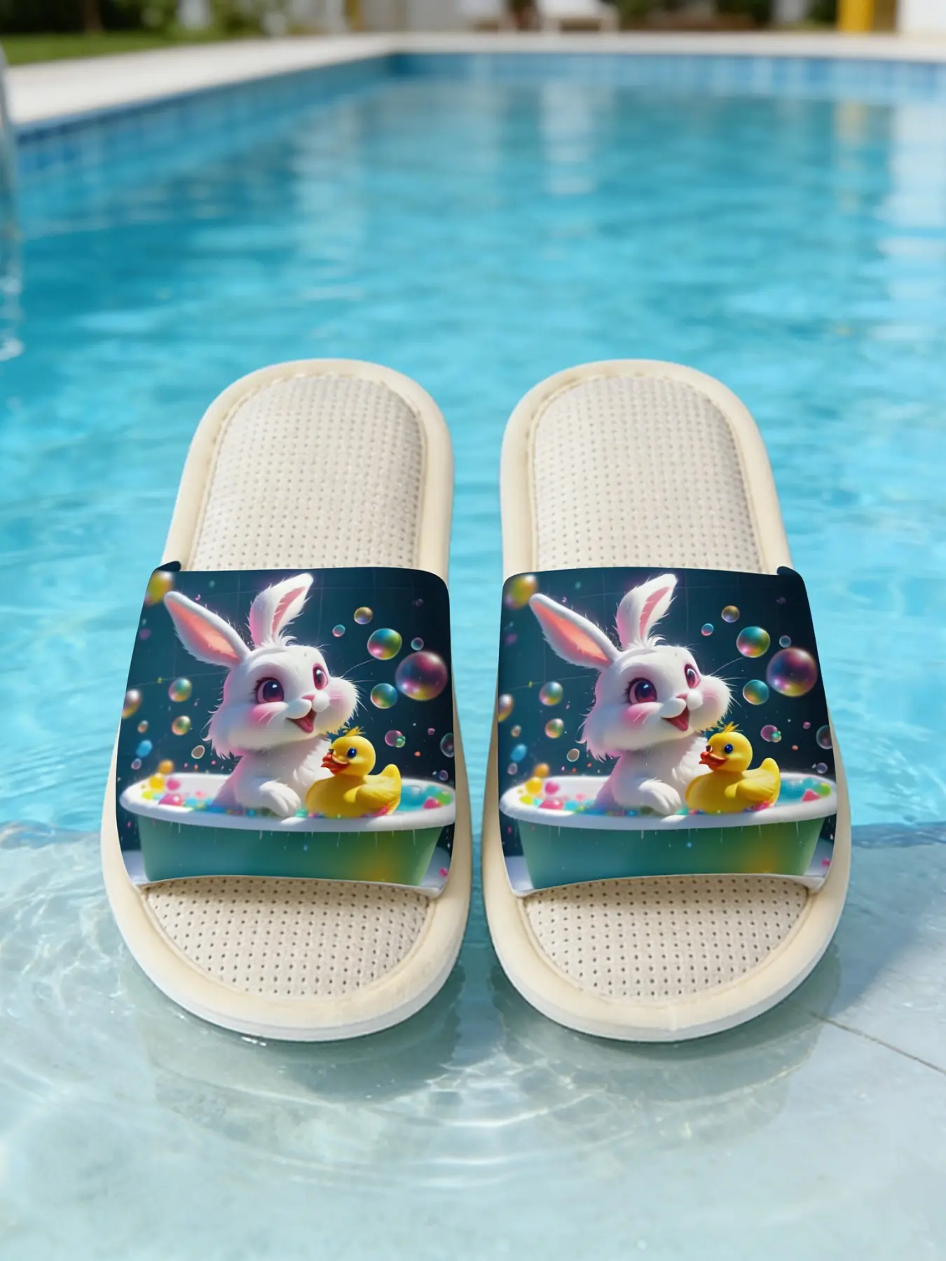 Cute Bubble Duck Rabbit Slippers, Waffle Breathable Insole, Colorful Print, Women's Home Slip-Ons, Comfortable Indoor Shoes