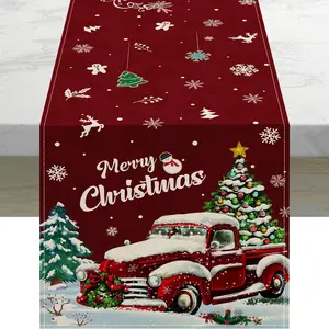 1pc Christmas Table Runner - Red Truck & "Merry Christmas" Design | Indoor & Outdoor Decor for Home & Party