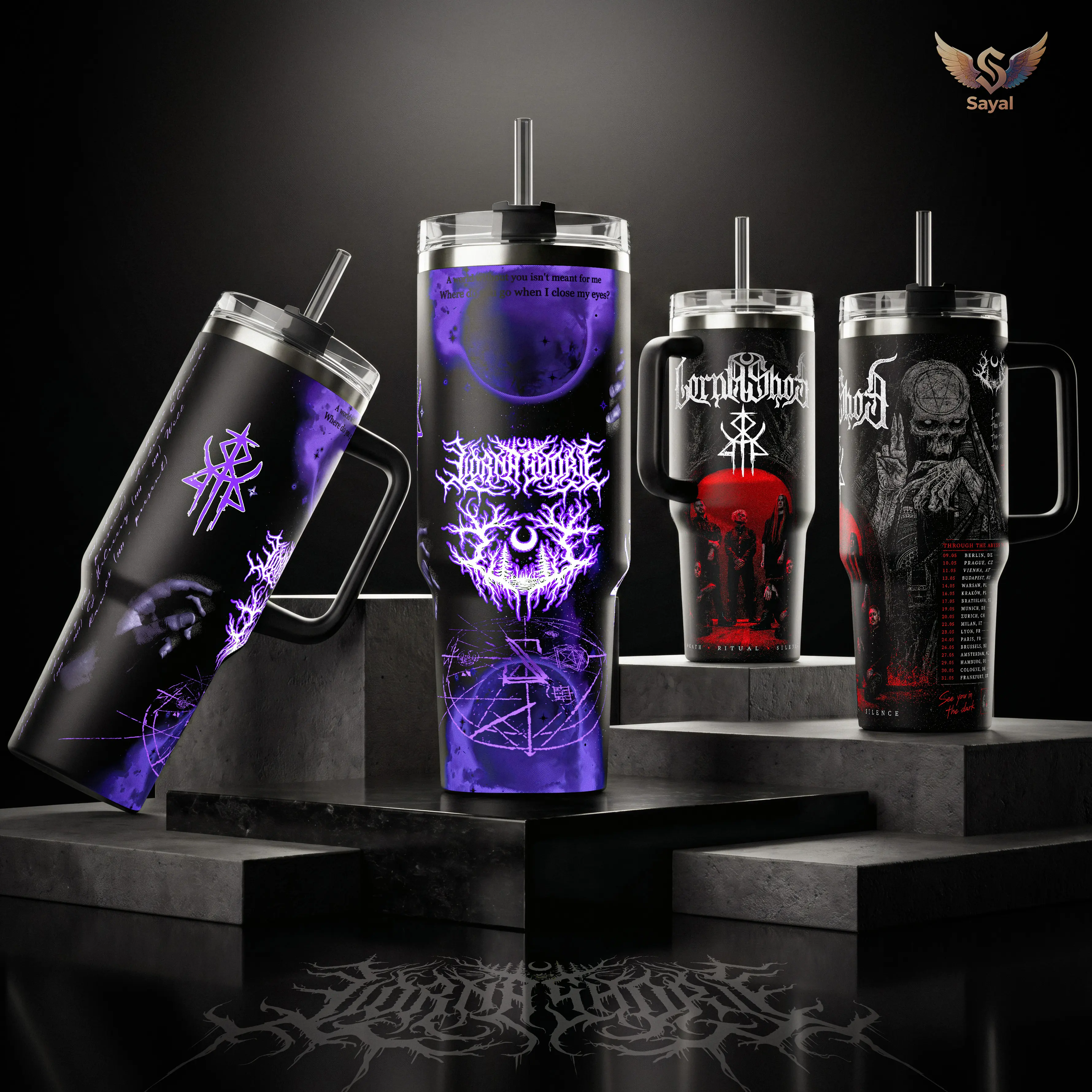 Lorna Shore Pain Remains 40 oz Vacuum Insulated Leakproof Tumbler 18/8 Stainless Steel Water Bottle with Handle Straw Skull Occult Graphic 12H+ Hot/Cold Retention Portable Bottle Deathcore Fans Dark Aesthetic Water Bottles Death Metal