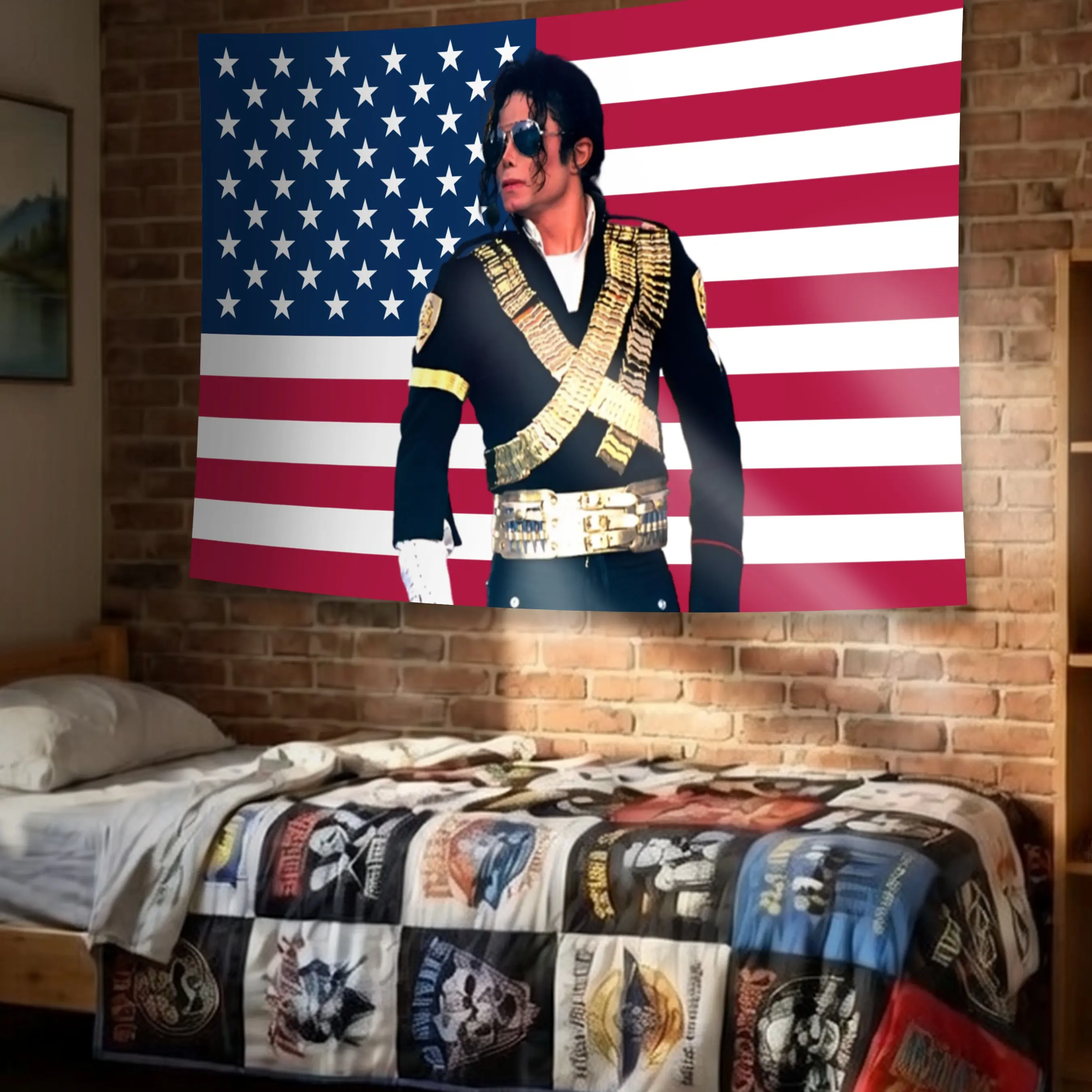 MJ Michael Jack.son King of Pop American Flag Tapestry - Aesthetic MJ Wall Decor for Bedroom