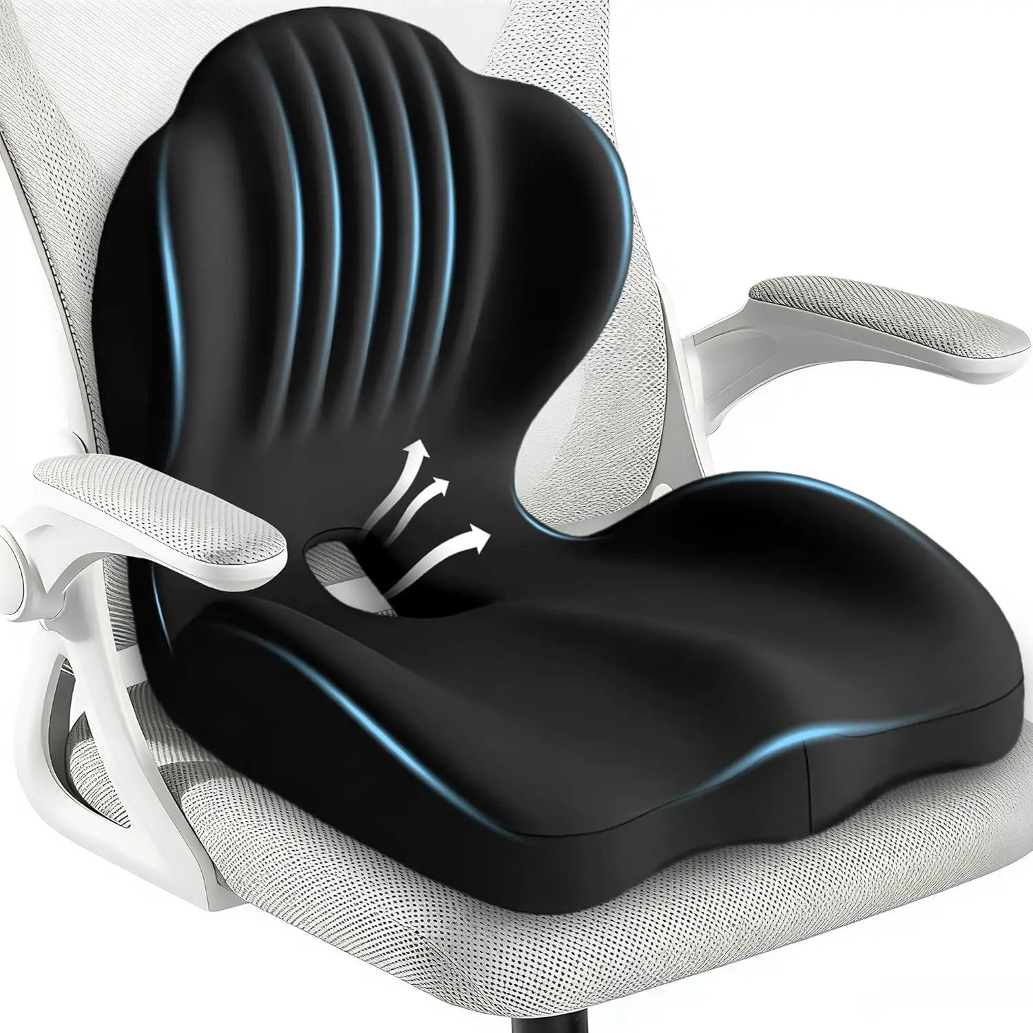 Seat Cushion for Office Chair and Car, L-Shaped Ergonomic Seat Cushions,Memory Foam Orthopedic Cushion with Coccyx Hollow, Lumbar Support & Tailbone Pain Relief for Car, Truck, Home,Gaming Chair,Black