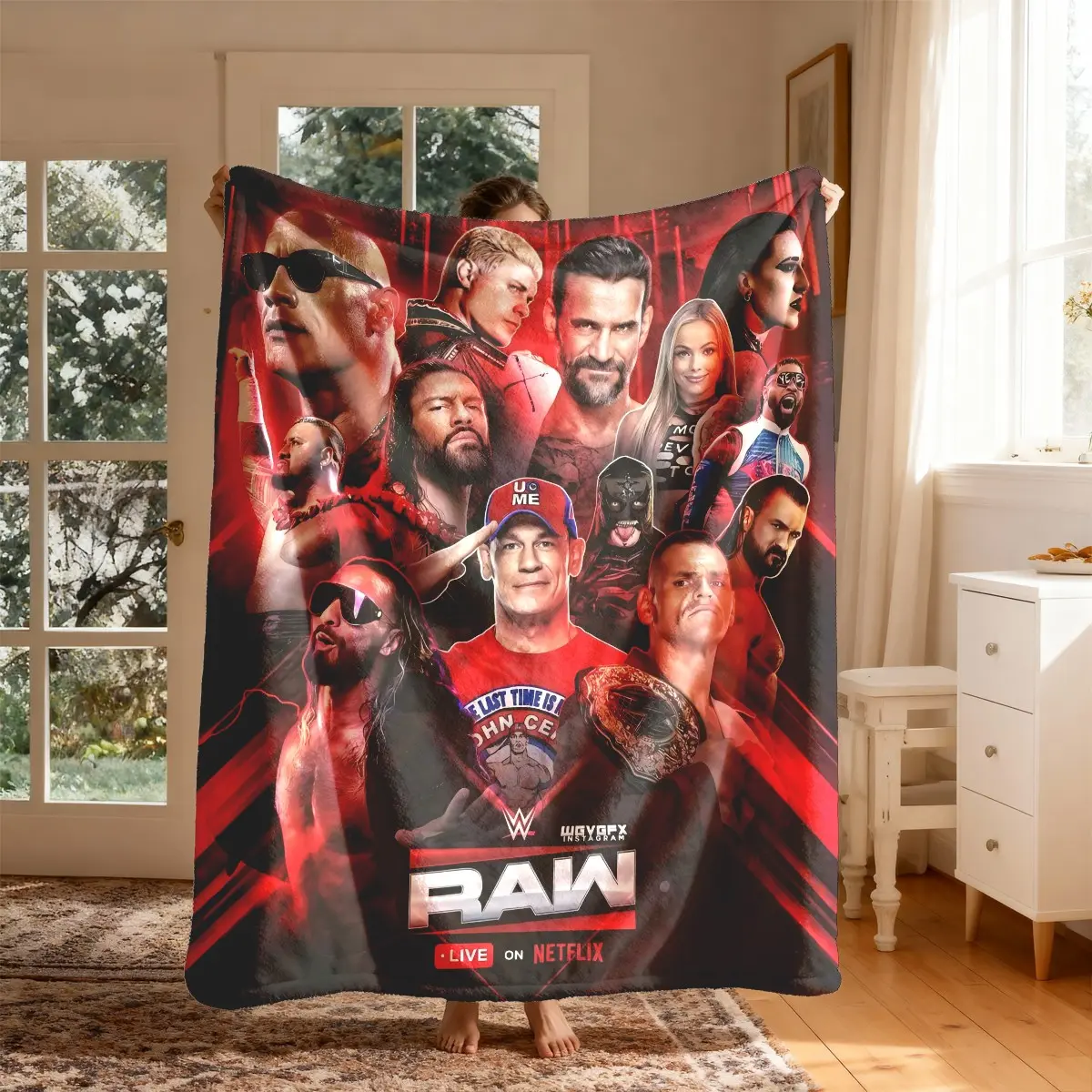 WWE Raw Event Theme Custom Image Flannel Blanket Throw, Classic Breathable Lightweight Soft Cozy Wrinkle-Resistant Large Blanket for Bed, Camping, Spring Gift