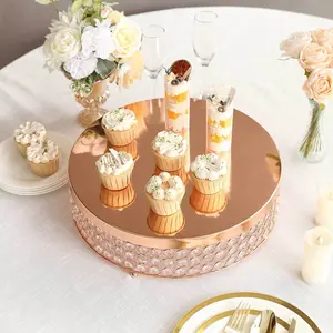 Metal Cake Stand Pedestal 16" Crystal Beaded Design Rose Gold - Cupcake Display and Dessert Riser