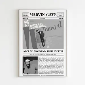 Marvin Gaye Retro Newspaper Print / Ain't No Mountain High Enough Poster No Frame / Lyrics Print / United Poster / Music Gift