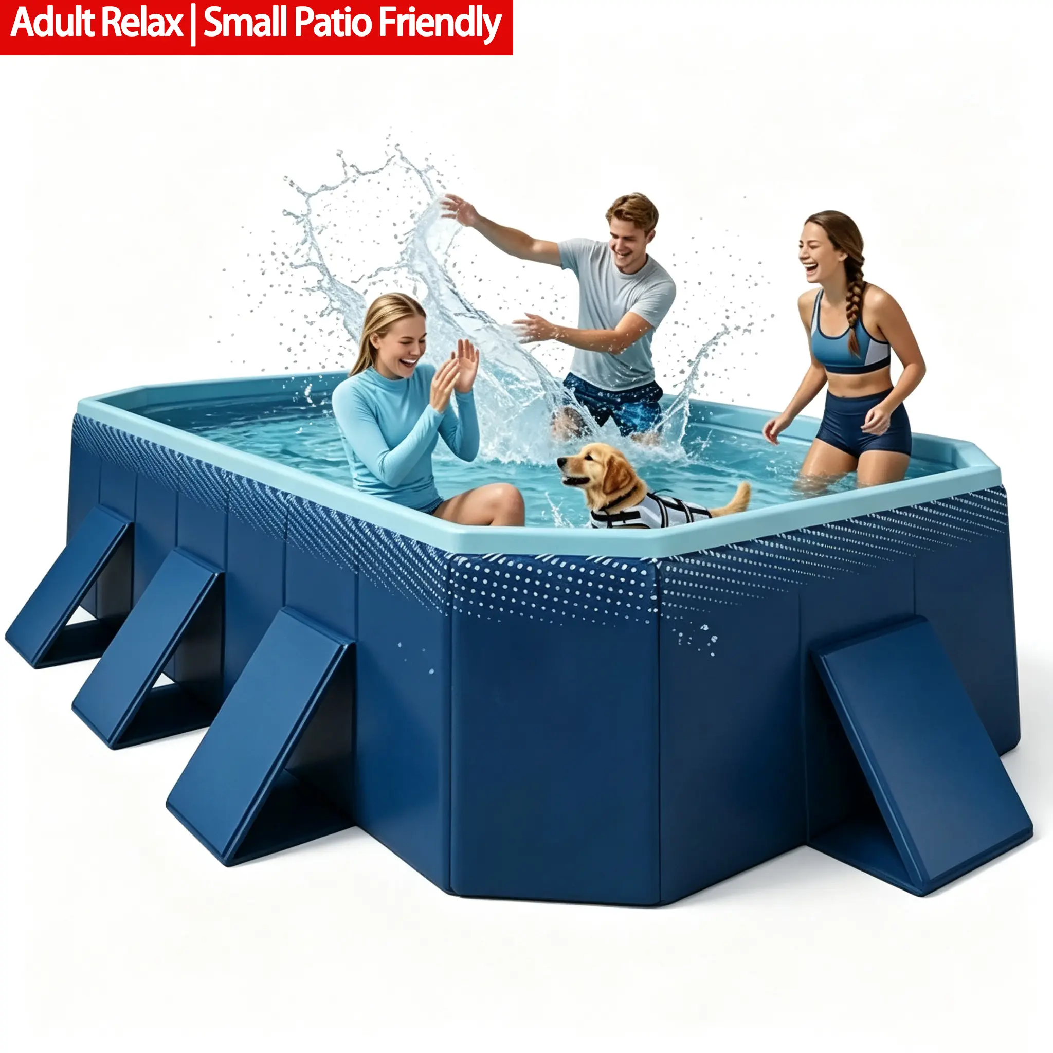 118inch Luxury Adult Foldable Lounge Pool, Hard PVC Non-Inflatable Soaking Pool for Patio Backyard, Space-Saving Premium Relaxation Pool for Summer Outdoor Leisure