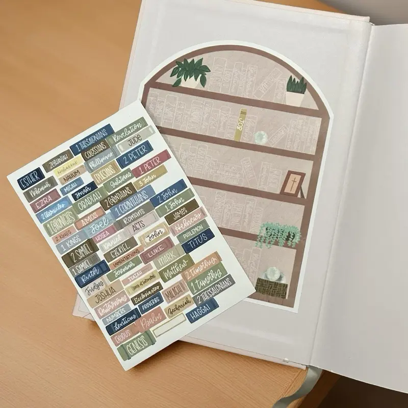 Pink Bible Reading Progress Tracker with 66 Stickers for Easy Tracking of Reading Journey