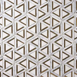 Glam Carrara White + Brass 12x14 Glossy Melbourne Marble Tile