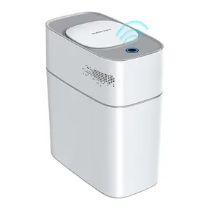 Joybos Bathroom Trash Can with Lid(Without battery), Automatic Bagging Garbage Can, 3.8 Gallon Slim Smart Small Plastic Trash Bin, Narrow Motion Sensor Trash Can for Bedroom, Rv, Office White Gift Cabinet
