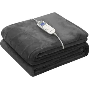 Heated Blanket Full 72" x 84" Electric Throw 10 Heating Levels 12 Hours Time Setings and Auto-Shut Off, Flannel Fast-Heating Electric Blanket, Grey