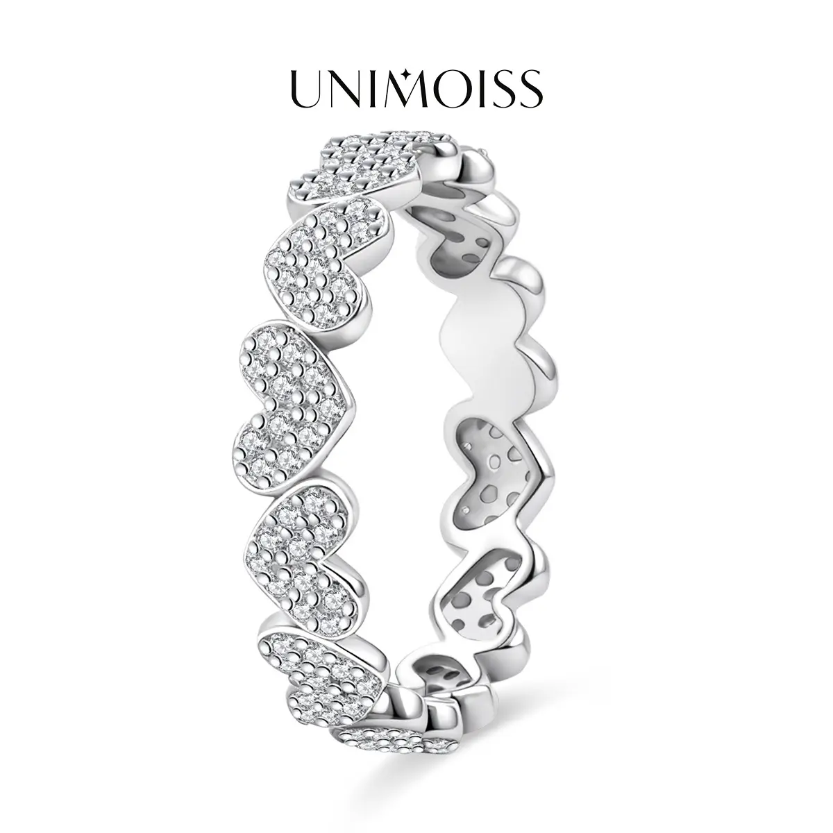 UniMoiss Heart Eternity Band Ring Moissanite Ring Jewelry Perfect Birthday Engagement Wedding Anniversary Christmas Gift