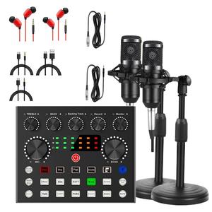 podcast equipment bundle, 1 set durable usb rechargeable audio interface with 2 microphones & other accessories, for recording & live streaming, men gifts, karaoke system
