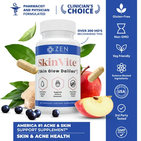 SkinVite® Acne, Eczema, Psoriasis, & Rosacea Treatment for Face - Clear Skin Probiotics & Hormonal Acne Supplements Skincare