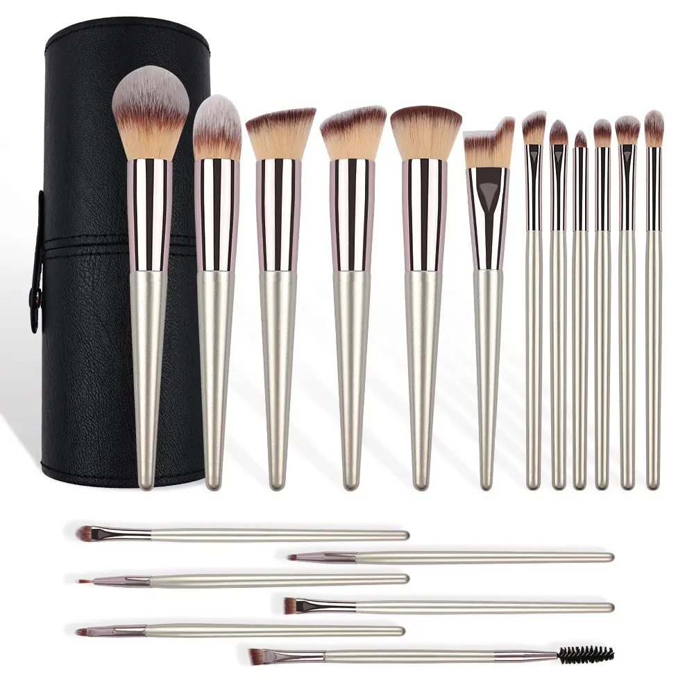18-Piece Premium Makeup Brushes Set, Wooden Handle, Fiber Bristles, Professional Tools for Eyeshadow, Foundation Blending