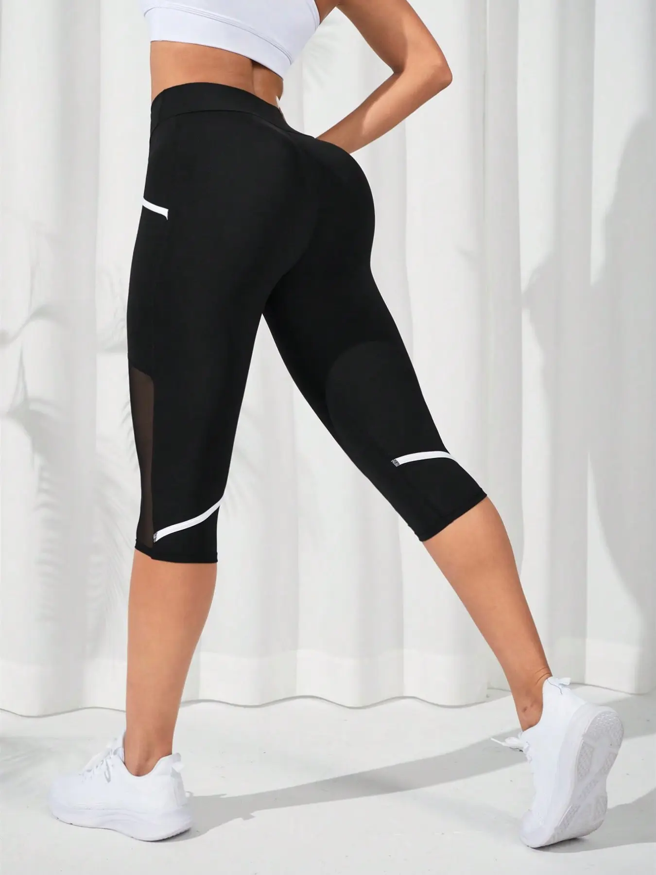 Women Mesh High Waist Yoga Pants Capri Leggings Tummy Control Yoga LeggingsCapri Leggings for Women High Elastic Activewear Bottoms Gym Yoga Clothing Workout Fitness Leggings High Waisted Sportswear