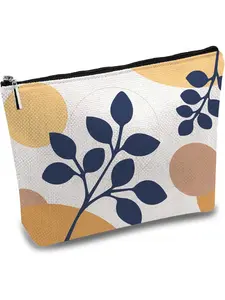 CREATCABIN Boho Leaf Makeup Bags for Women Travel Cosmetic Organizer Metal Zipper Case Multi Purpose Polycotton Pencil Pouch Toiletry Purse Canvas Cosmetic Pouch Gifts for Her Daughter Friend 10x7Inch