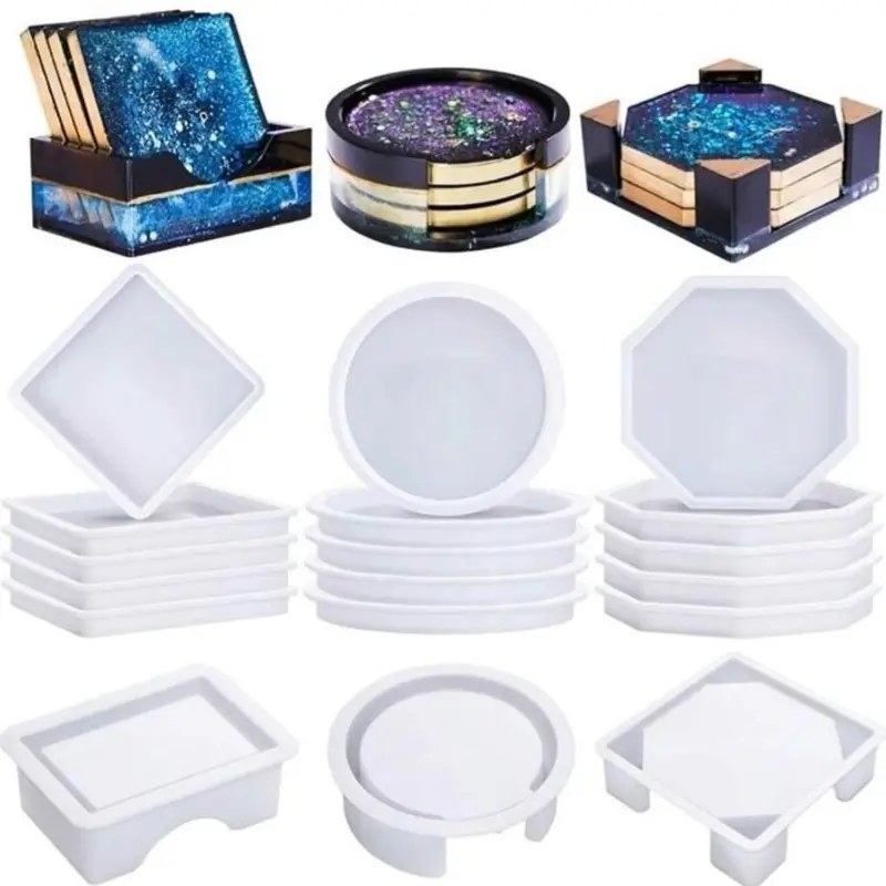 Shaped Drink Coaster Set - Square, Round, Hexagon Designs, Printed Kitchenware Bar Utensils for Birthday Use
