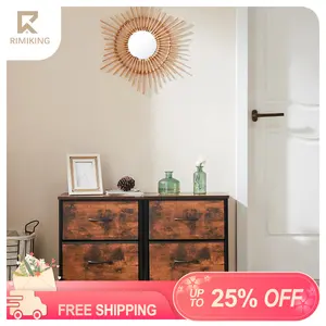 RIMIKING Rustic 2-Piece 2-Drawer Fabric Storage Nightstand, Sturdy Design, Material, Versatile Use, Convenient Storage, Modern Aesthetic, Adjustable Feet, Easy to Assemble